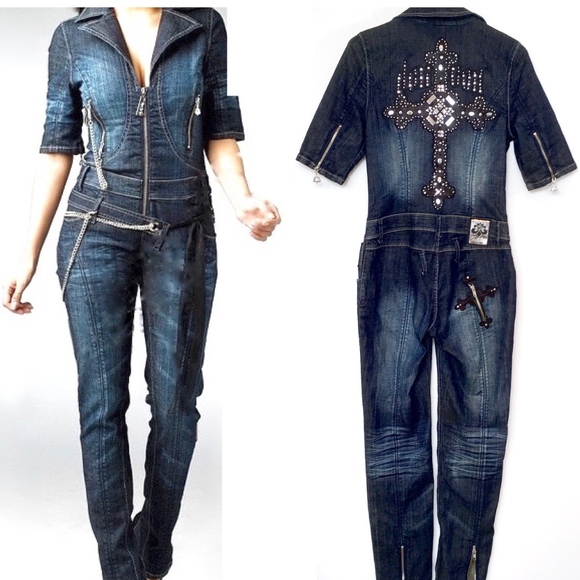 denim pantsuit